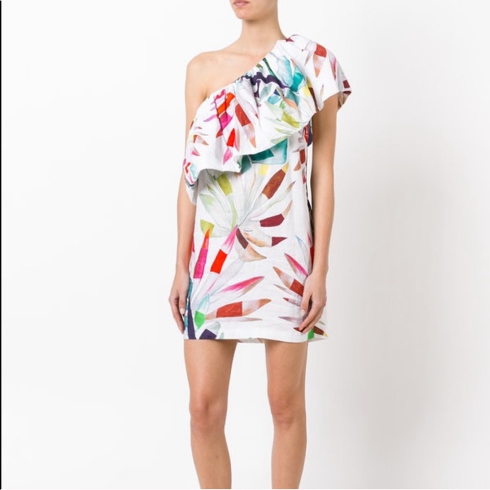 Mara Hoffman one shoulder mini dress.
